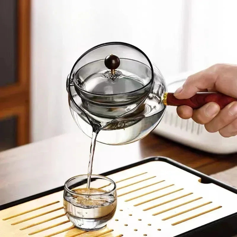 Théière rotative en verre résistante à la chaleur