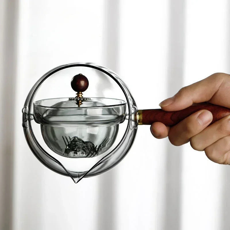 Théière rotative en verre résistante à la chaleur